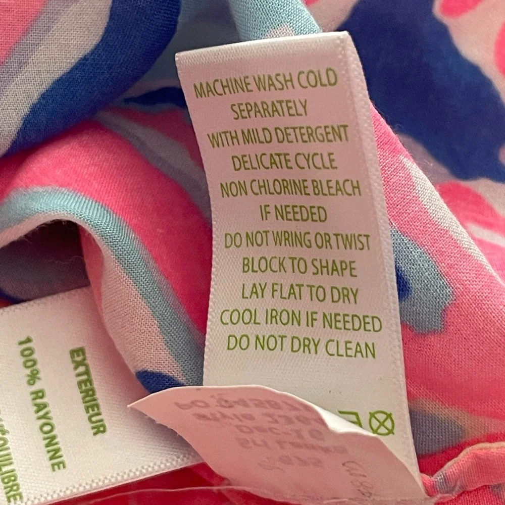 Lilly Pulitzer Playa Hermosa Willa Top Neon Pink Blues White Sz XS Long Sleeves - Picture 12 of 14